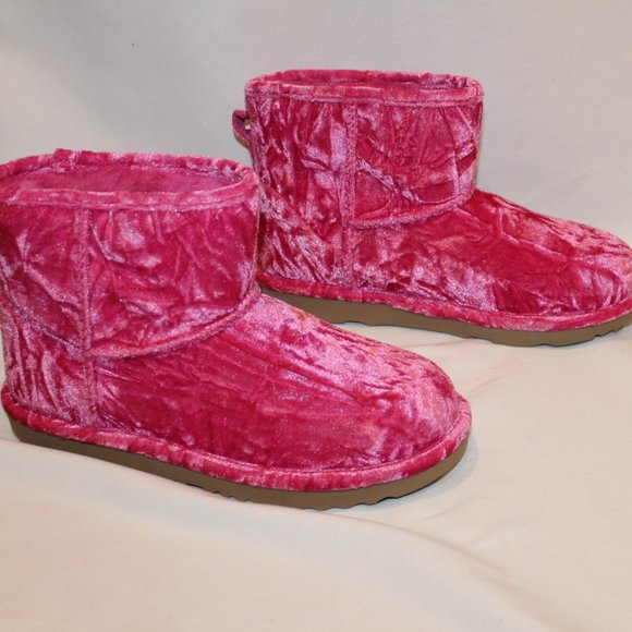 NIB YOUTH 5 6 WOMEN'S‎ 7 8 MINI VELVET RASPBERRY PINK ANKLE BOOTS BOOTIES - Picture 3 of 7